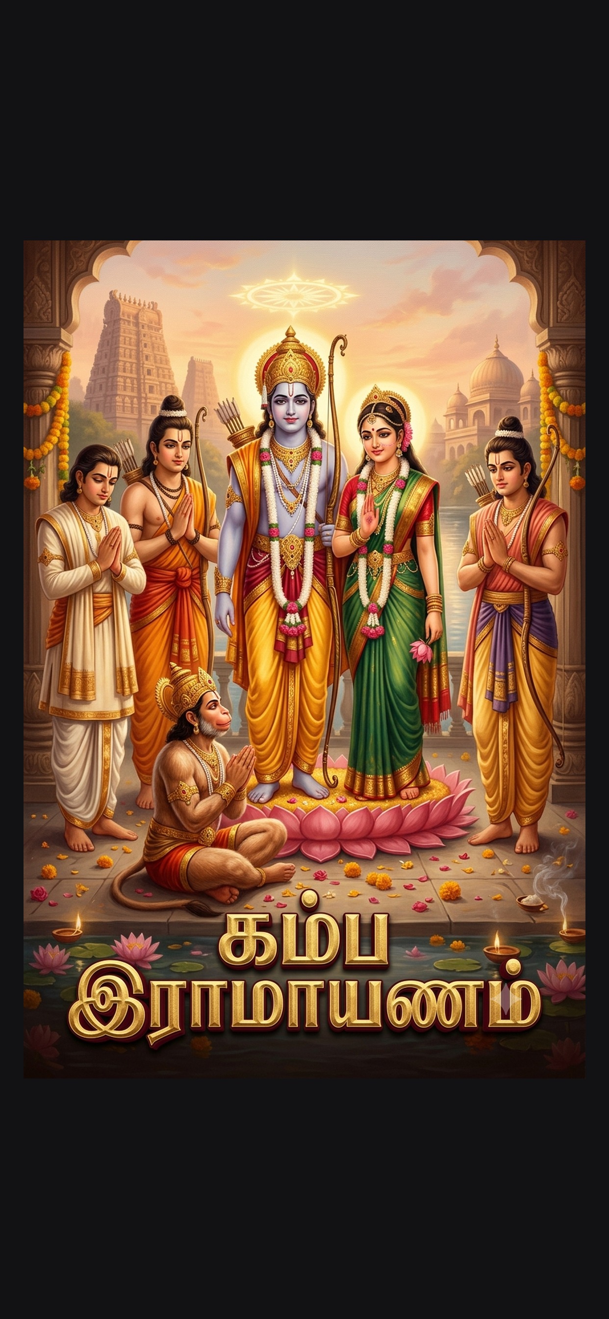 Karpanai app player showing Kamba Ramayanam chapter art
